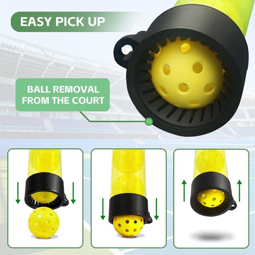 NEESEEYEE Pickleball & Tennis Ball Picker – Portable Ball Retriever Holds Up to 14 Balls with Adjustable Shoulder Strap, Easy to Use, Lightweight Outdoor & Practice Accessory, Yellow