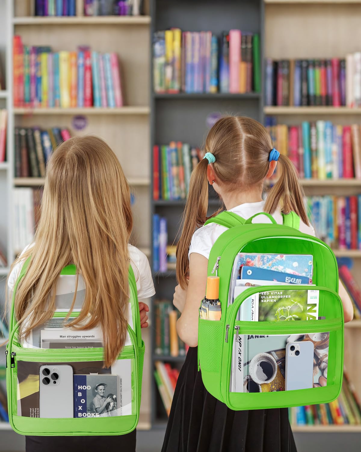 KIMNERPU Clear Backpack, Heavy Duty Transparent Bookbag for School, Fabric & PVC Transparent Backpack with Reinforced Strap for Women Men, Capacity Clear Bag for College, Travel, Security, Green