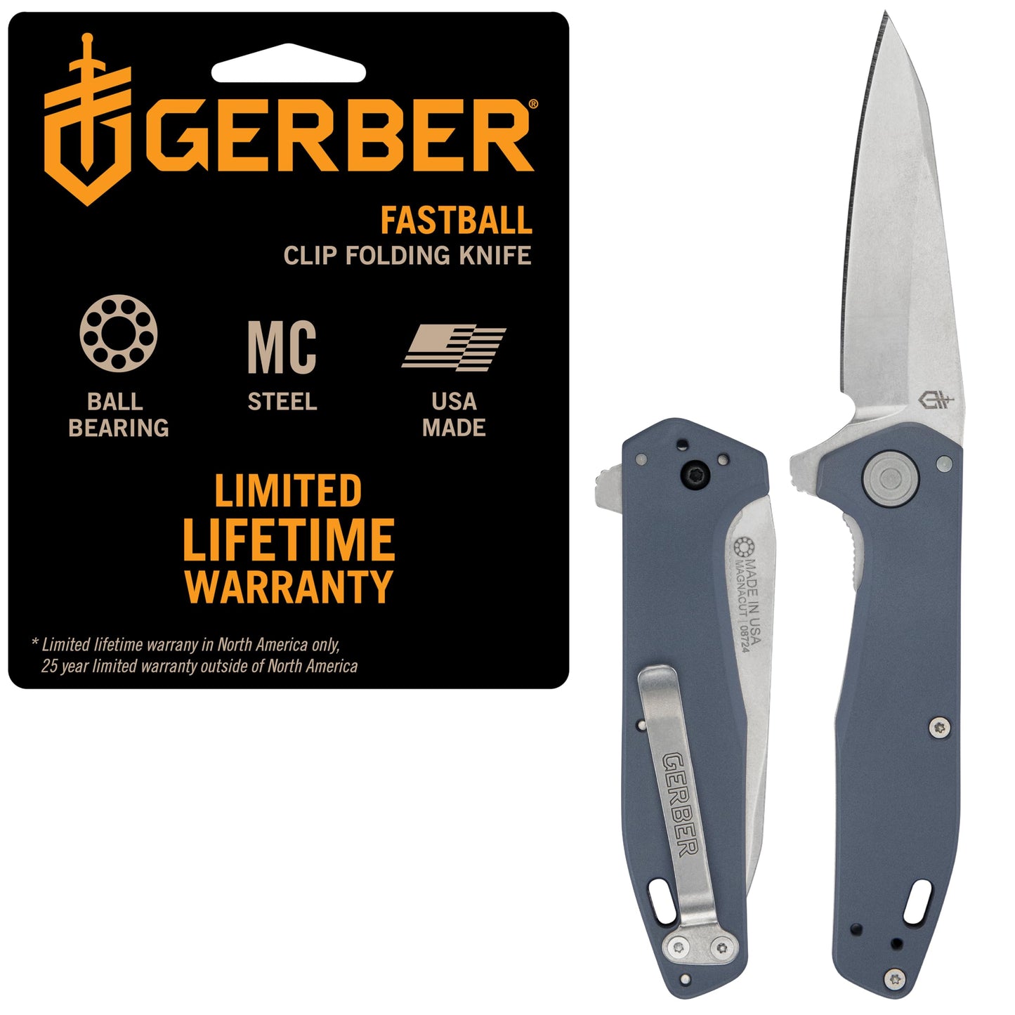 Gerber Gear Fastball (Magnacut) - Slim, Lightweight Folding Pocket Knife with Lock Release and 3-Position Clip - EDC Gear - Made in USA - Magnacut Blue