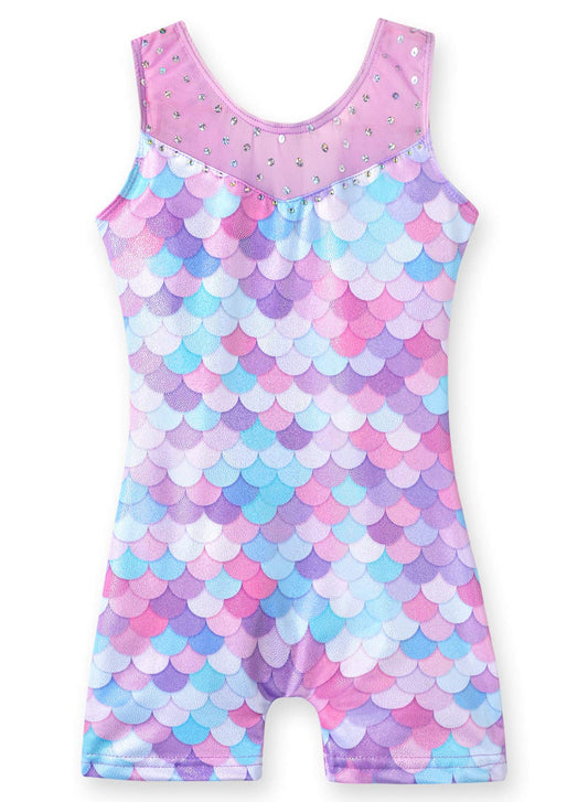 Belovance Leotards for Girls Gymnastics Unicorn Athletic Dance Wear Shiny Rainbow Blue Hotpink (Mermaid Purple, 9-10 Years)