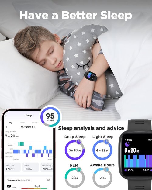 BIGGERFIVE Smart Watch for Kids - 1.8" Fitness Tracker with Heart Rate Monitor & IP68 Waterproof | Fun Games for Ages 5-16