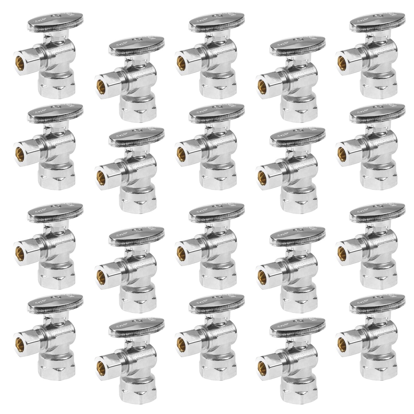 GUOFIS Angle Stop Valve,1/2" FIP Iron Pipe x 3/8" Compression Chrome Angle Shut-off Valve with 1/4 Turn (Pack of 20)(VALVE054-20Pack)