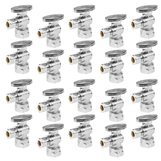 GUOFIS Angle Stop Valve,1/2" FIP Iron Pipe x 3/8" Compression Chrome Angle Shut-off Valve with 1/4 Turn (Pack of 20)(VALVE054-20Pack)