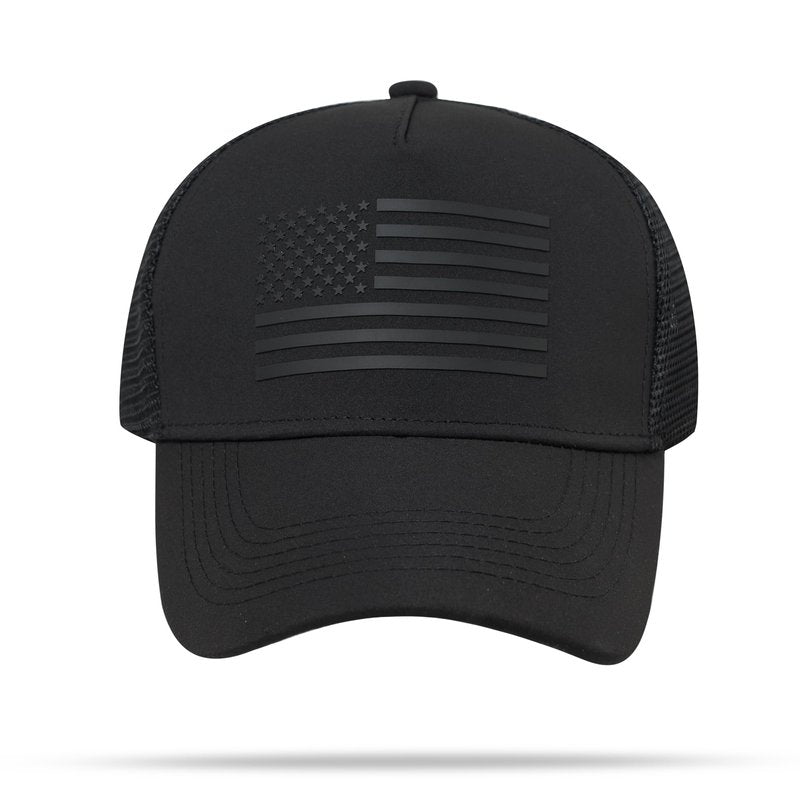 IIN American Flag Mesh Baseball Cap, Patriotic Trucker Hat for Men Women, Quick-Dry Breathable Design, Adjustable Snapback Black/Black