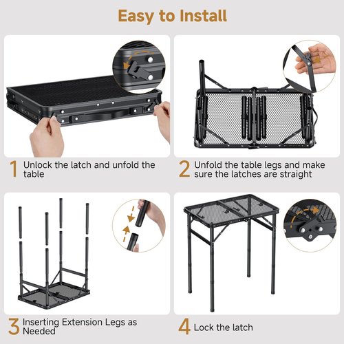 Diceaynico Folding Camping Table, 22" x 15" Picnic Table with 3 Adjustable Height Max 27.5", Matte Black Aluminum Folding Table with Handle for Party, Dining, Garden, Patio, Market