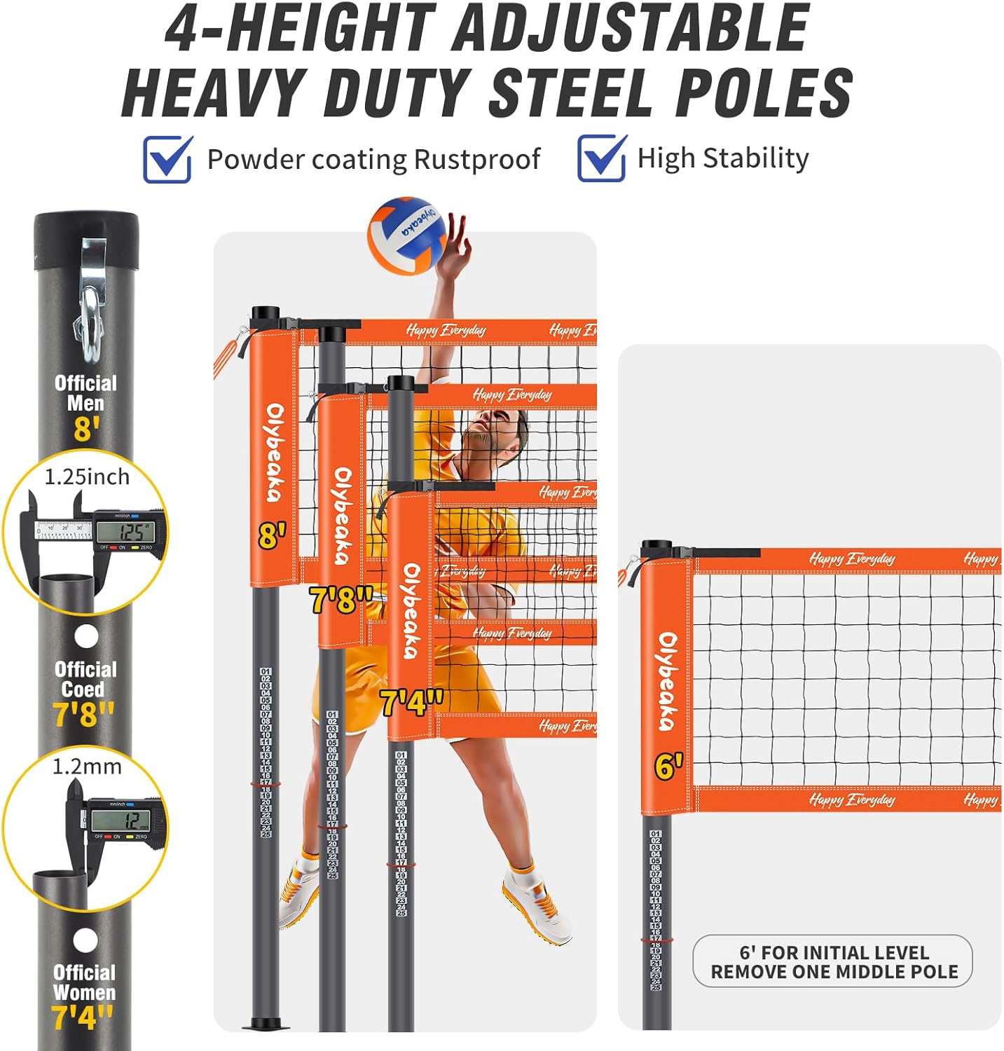 Regine Switzerland 20ft Portable Outdoor Volleyball Net Set - Heavy Duty Poles, Durable PE Net, Complete with Volleyball & Pump