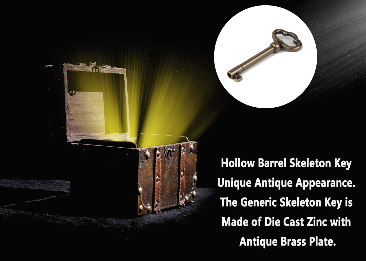 KY-2AB Universal Skeleton Key,Antique Brass Plated Hollow Barrel Skeleton Key for Cabinets,Curio,Jewelry Boxes,Desk and More(2 Pack)