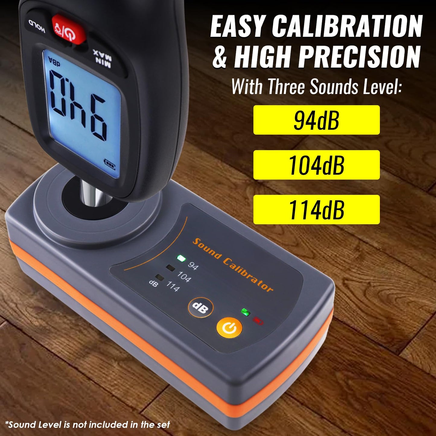 Sound Level Meter Calibrator, Precise Decibel Meter Calibrator with 3 Calibration Level 114dB & 94dB & 104dB, Professional Sound Pressure Level (SPL) Calibrator for Sound Level Meters