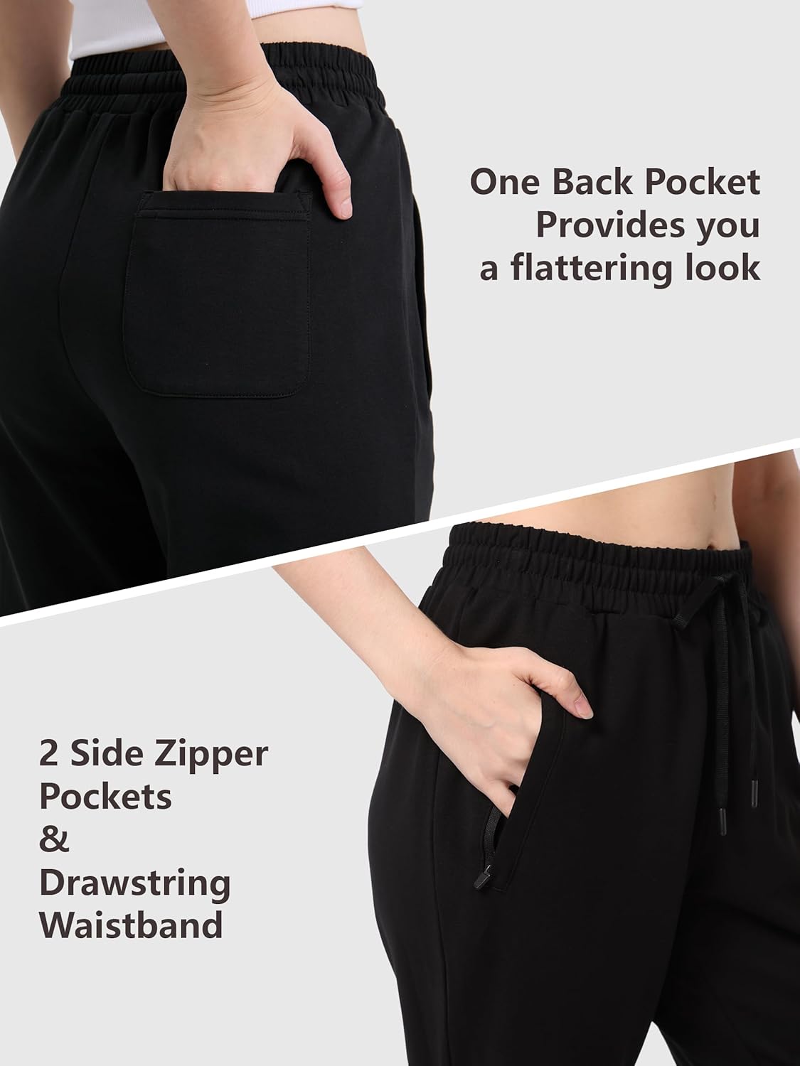 SEVEGO Women's Cotton Yoga Sweatpants - Tall Fit with Zipper Pockets | Soft Casual Joggers in 30"/32"/34"/36" Sizes