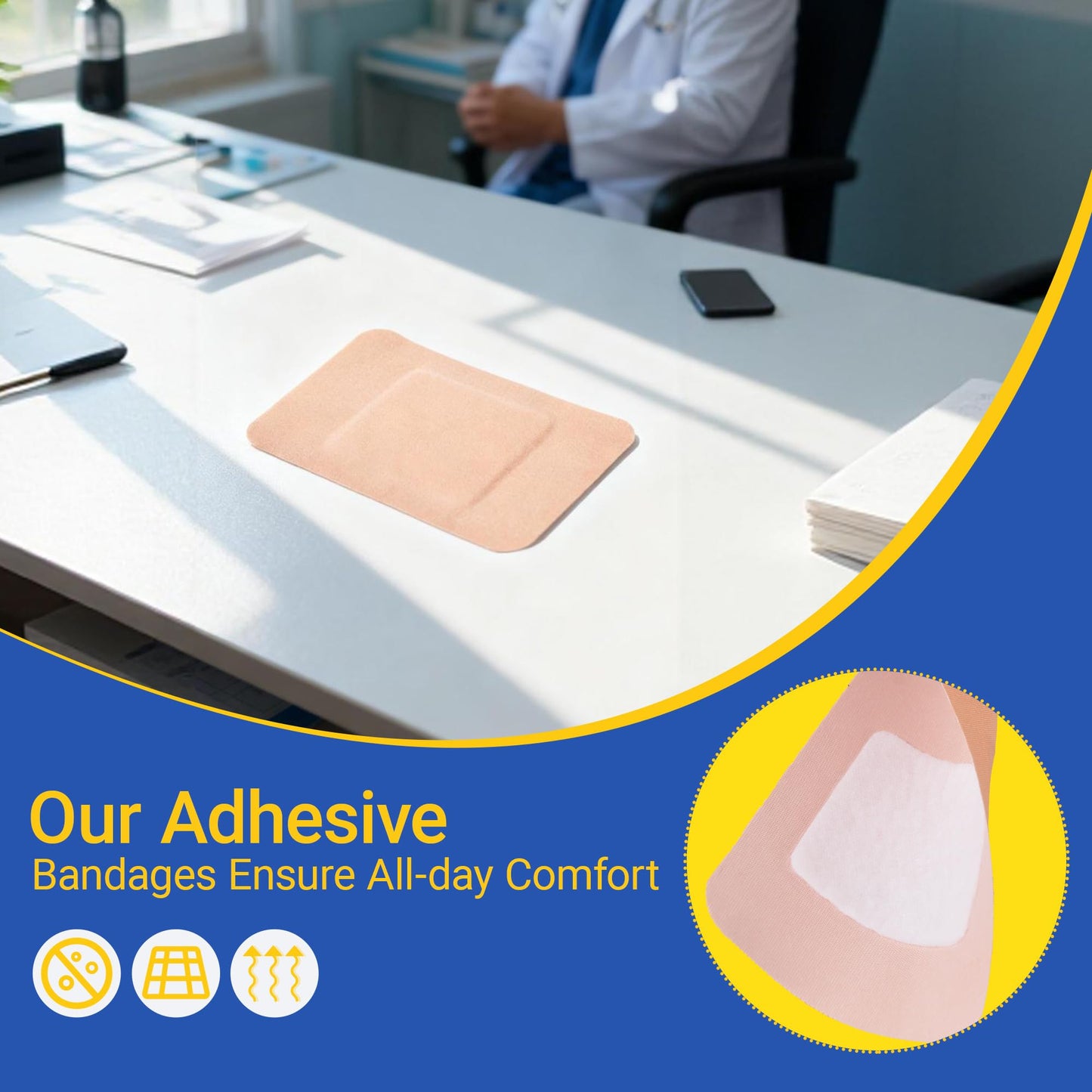 200 Pack Large Adhesive Fabric Bandages,3"x4" Flexible Wound Bandages