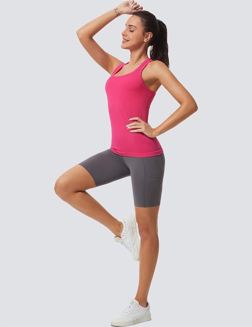 MathCat Athletic Workout Tank Tops - Seamless Racerback Yoga Tops with Built-In Bra | Ribbed Design