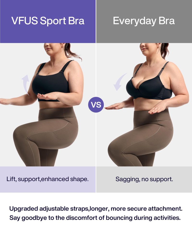 VFUS Women's Sports Bra Wirefree Adjustable Medium-High Support Everyday Wear for Large Bust Plus Size with Removable Pads (Large, Latte Brown)