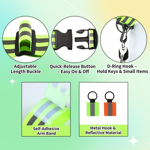 Reflective Running Gear 2 Sets, 10 Pcs Reflective Sash and Armbands for Walking at Night, High Visibility Safety Vest Alternative for Runners, Cycling, Dog Walking - 2 Sashes, 4 Bands, 4 Keychains