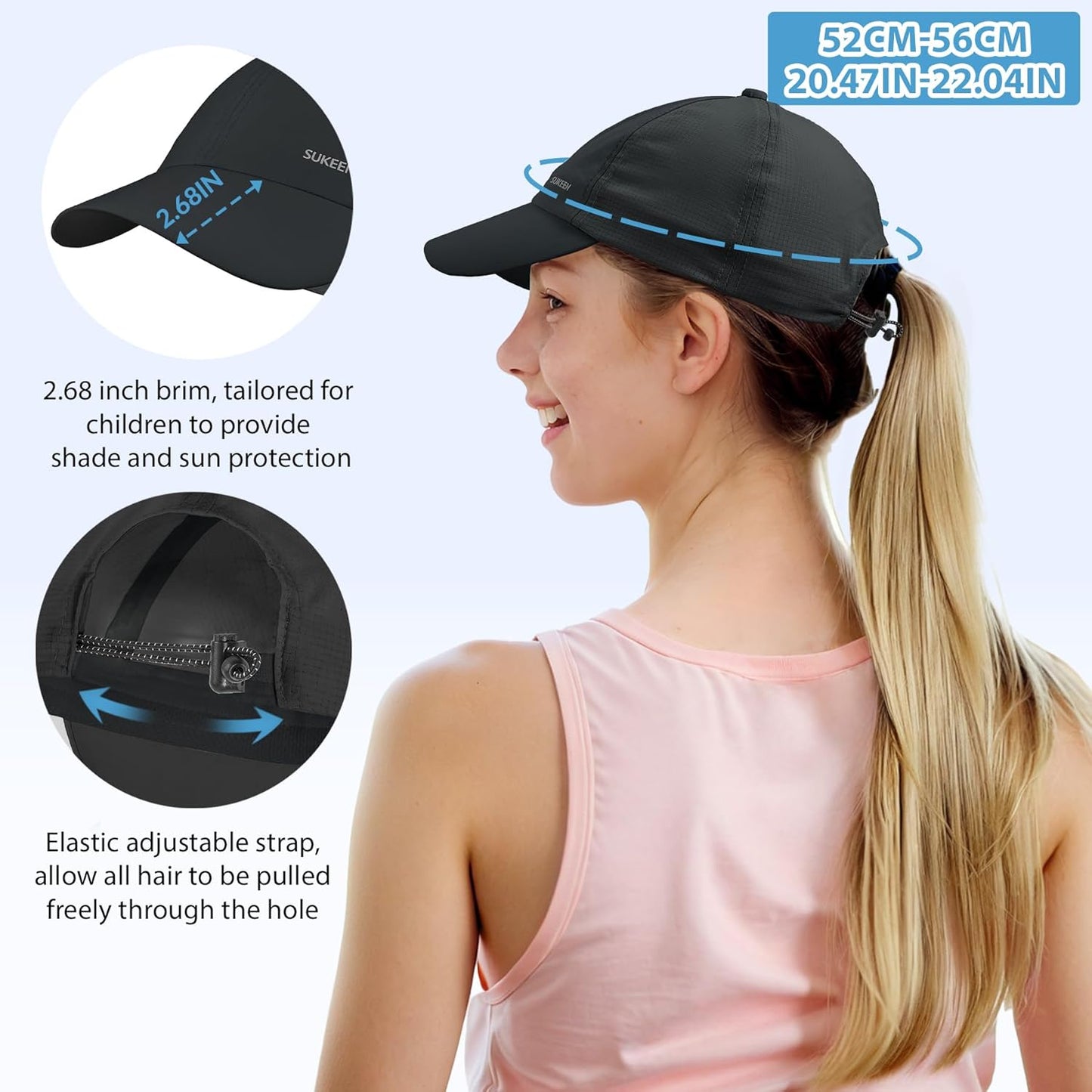 Sukeen Kids Baseball Caps - Lightweight UPF50+ Sun Hat | Quick-Dry Performance for Outdoor Fun