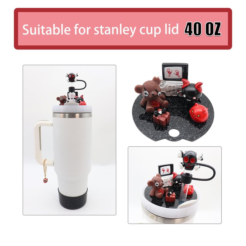 Cup Lid Topper Decoration for Stanley 40 oz，Halloween Stanley Cup Lid Accessories，Including Silicone Boot, Cute Straw Topper Cover Cap, Lid Charms，Cup Chain（G）