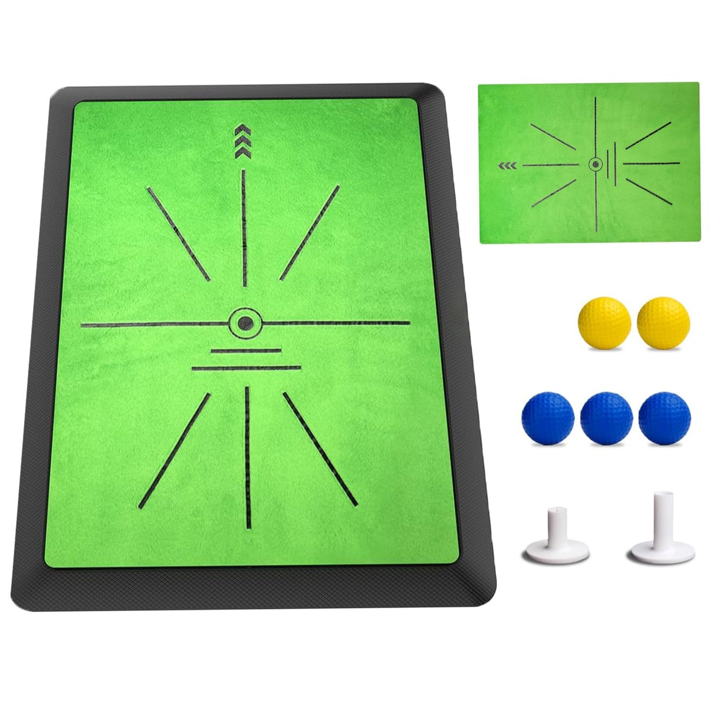 Golf Hitting Mat with Dual-Turf & Swing Feedback, Portable Golf Practice Mat with Anti-Slip Base for Indoor/Outdoor Use, Includes Ball Tray, 5 Balls & 2 Tees, Perfect Golf Mat for Chipping & Driving