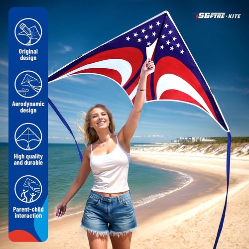 Delta Kite Set - Easy Launch for Kids & Adults | Perfect for Beach & Park Activities - American Flag Design