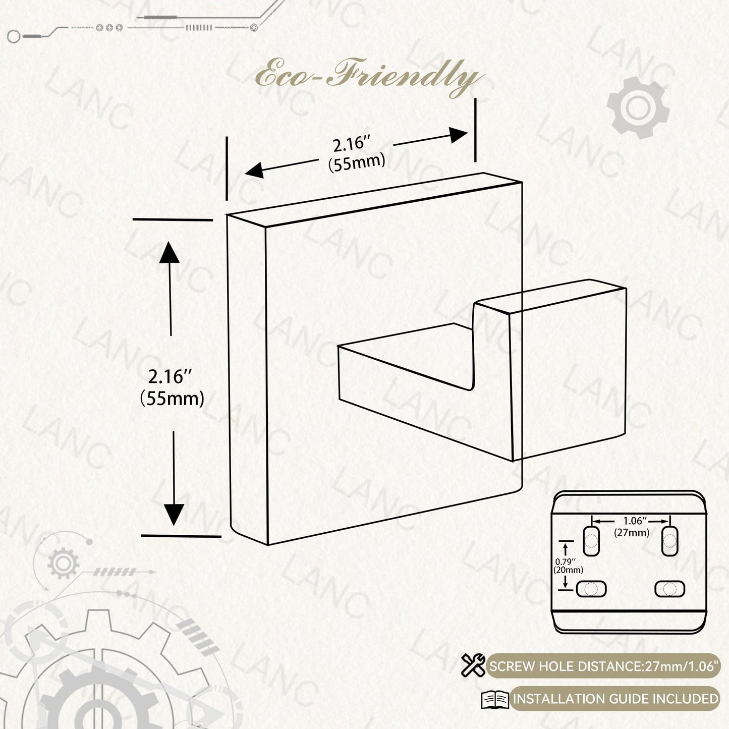 LANC Robe Hook Bathroom Hardware Towel Hooks Matte Black Coat Hooks Heavy Duty Square Hanger Clothes Hooks for Bathroom Garage Wall Hooks SUS304 Stainless Steel Wall Mount 2 Pack,A8805MB-P2