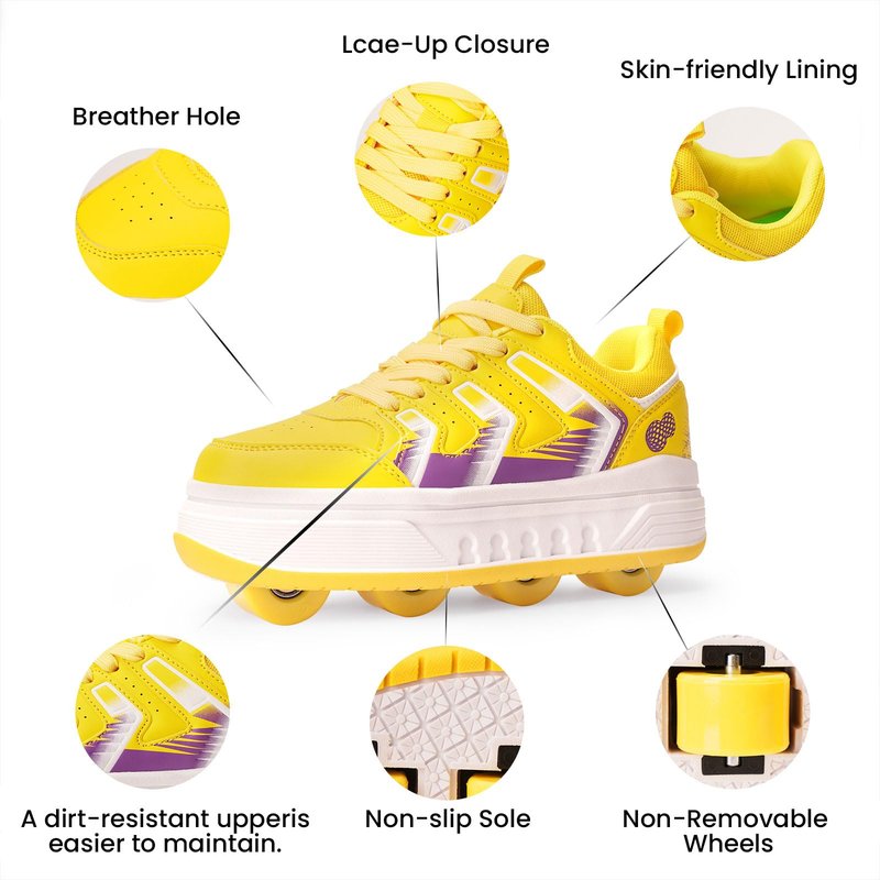Shock-Absorbing Roller Skates Shoes for Girls - Adult Rollerblades Indoor/Outdoor Skating with Comfort Fit for Birthday Party Gift Yellow