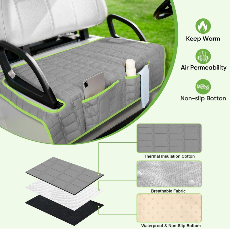Niuartu Golf Cart Seat Cover, Universal Bench Seat Cover with Storage Pockets, Non-Slip Seat Protector for Golf Cart, Fits EZGO Club Car Yamaha, Easy Install
