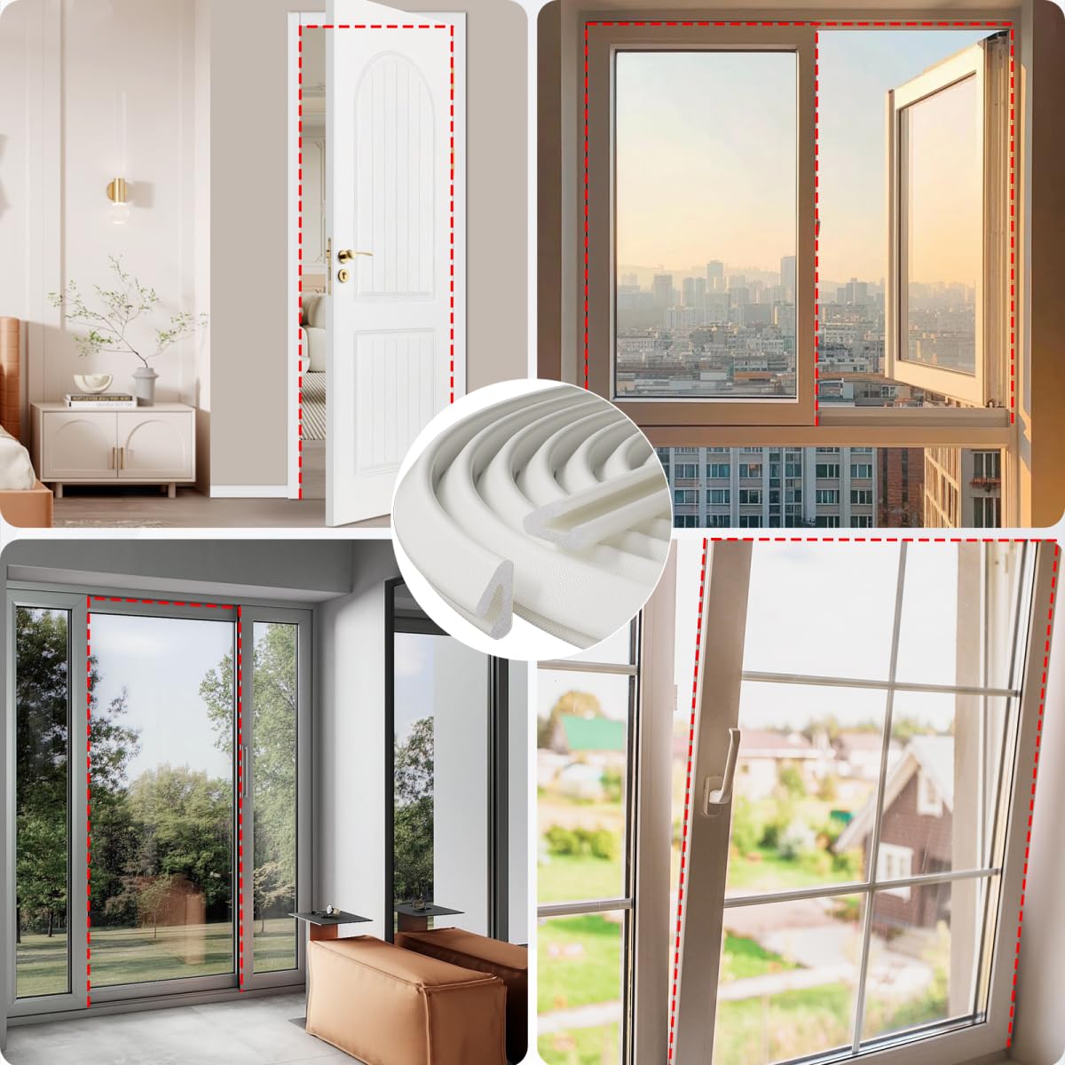 V Shape Foam Weather Stripping Door Frame Seal Strip 19.7FT White, Draft Stopper, Insulation Winter, Weatherstripping, Gap Sealing, Soundproofing, Self-Adhesive Used for Exterior Front Door Side