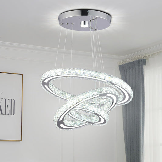 FRIXCHUR LED Chandeliers Crystal Chandelier Modern Ceiling Light Fixture 3 Ring Adjustable Pendant Light Chandelier for Bedrooms Living Room Dinning Room (Cool White)