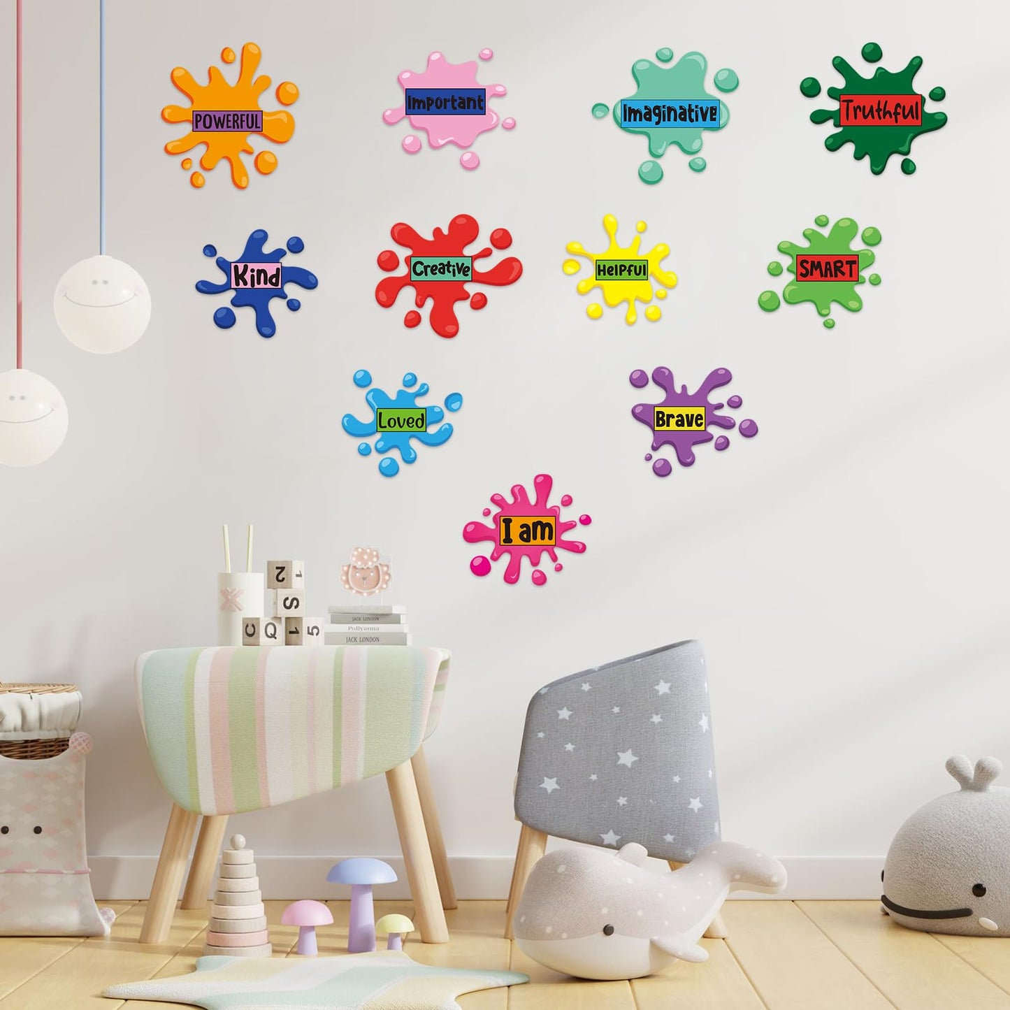 11 Sheets Inspirational Quotes Floor Decals,Ink Splatter Splotches Wallpaper Motivational Hopscotch Game Stickers Positive Saying Wall Decals for Classroom School Kindergarten Bedroom Nursery Floor