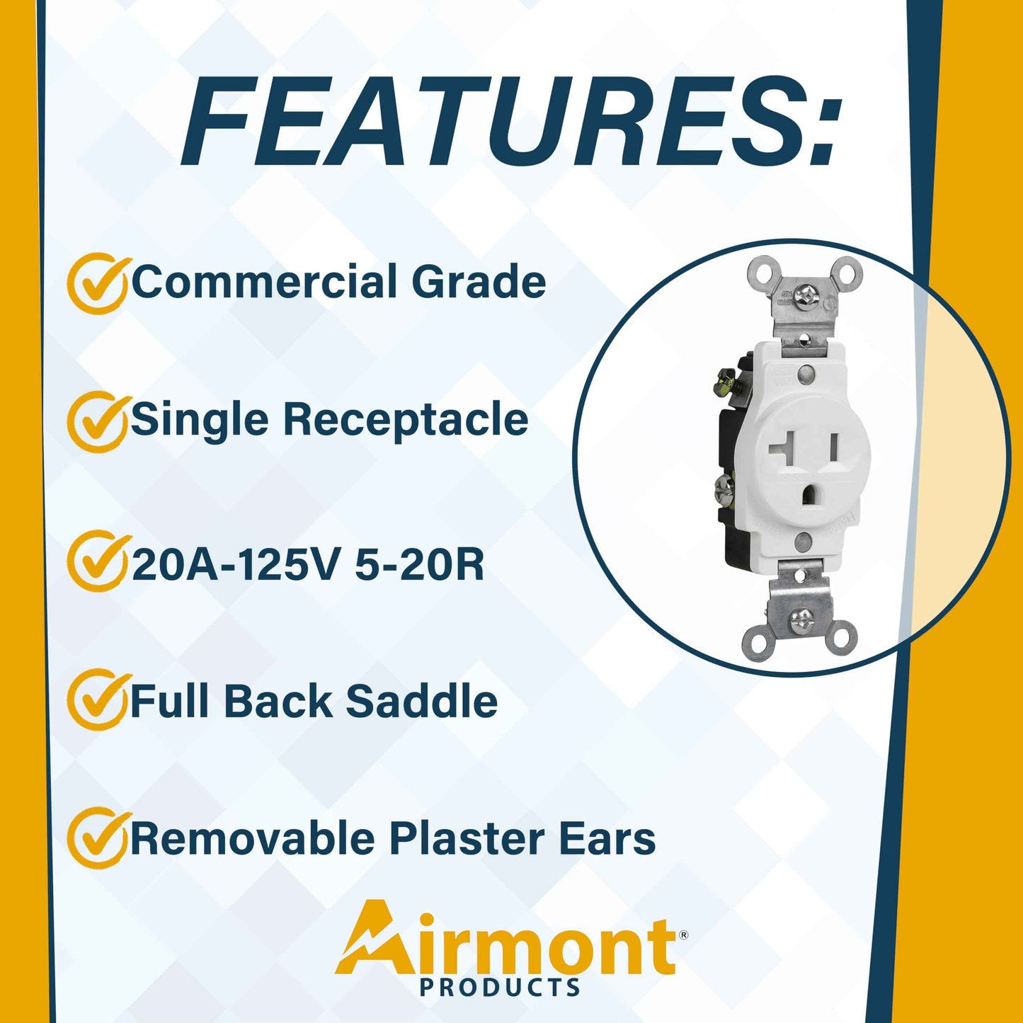 Outlet Box Kit, Includes 4x4'' Drawn Metal Electrical Box, 2 Tamper Resistant 20 Amp Duplex Receptacle Outlets, Duplex Receptacle 4x4'' Cover, Sixteen Knockouts (Single Receptacle Kit)