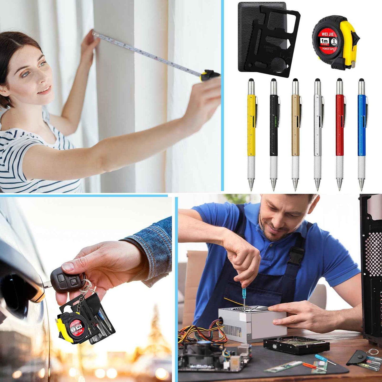 Saysurey 24 Pcs Mini Tape Screwdriver Keychain Set Christmas Men Gifts Bulk Adult Party Favors Multitool Pen Card Tool Measuring Keychains Stocking Christmas Stuffers for Men Dad (Multicolor)