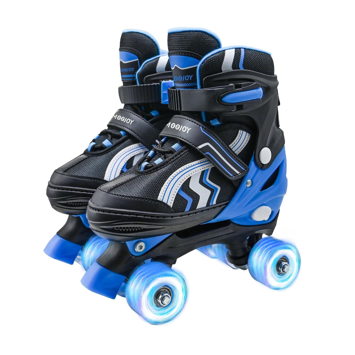 SMOOJOY Kids Roller Skates for Boys and Girls Adjustable Blue Black Skate with All Light up Wheels Ages 6-12 for Beginner in Outdoor Indoor Sports.