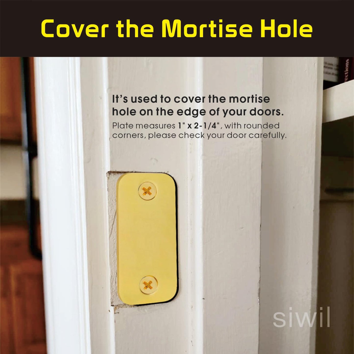 Siwil Brass Door Filler Plate 1" x 2-1/4" with Round Corner, Door Edge Hole Cover Plate – 2 Pack