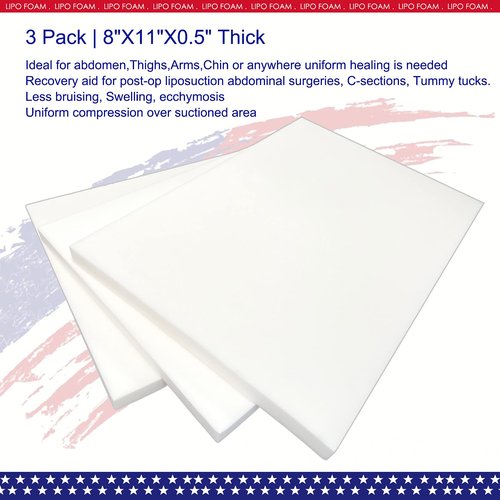 KUSMOO 3 Pack Lipo Foam Pads - Post Surgery Ab Board Liposuction Surgery Flattening Abdominal Compression Lipo Foam Sheets 8" x 11"