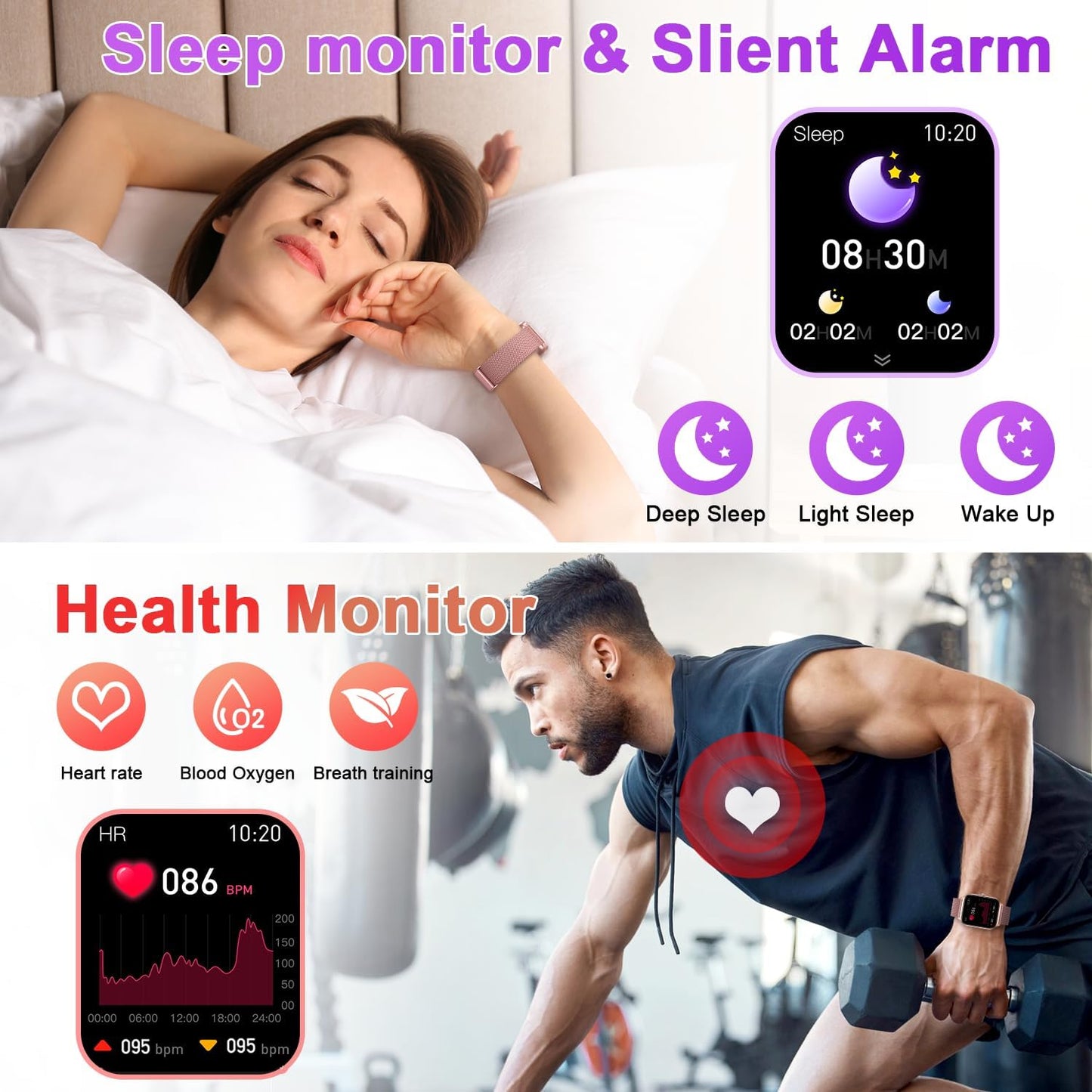 Skiennix Smart Watch | Women's Fitness Tracker - Rose Gold, Bluetooth, Waterproof, Heart Rate Monitor