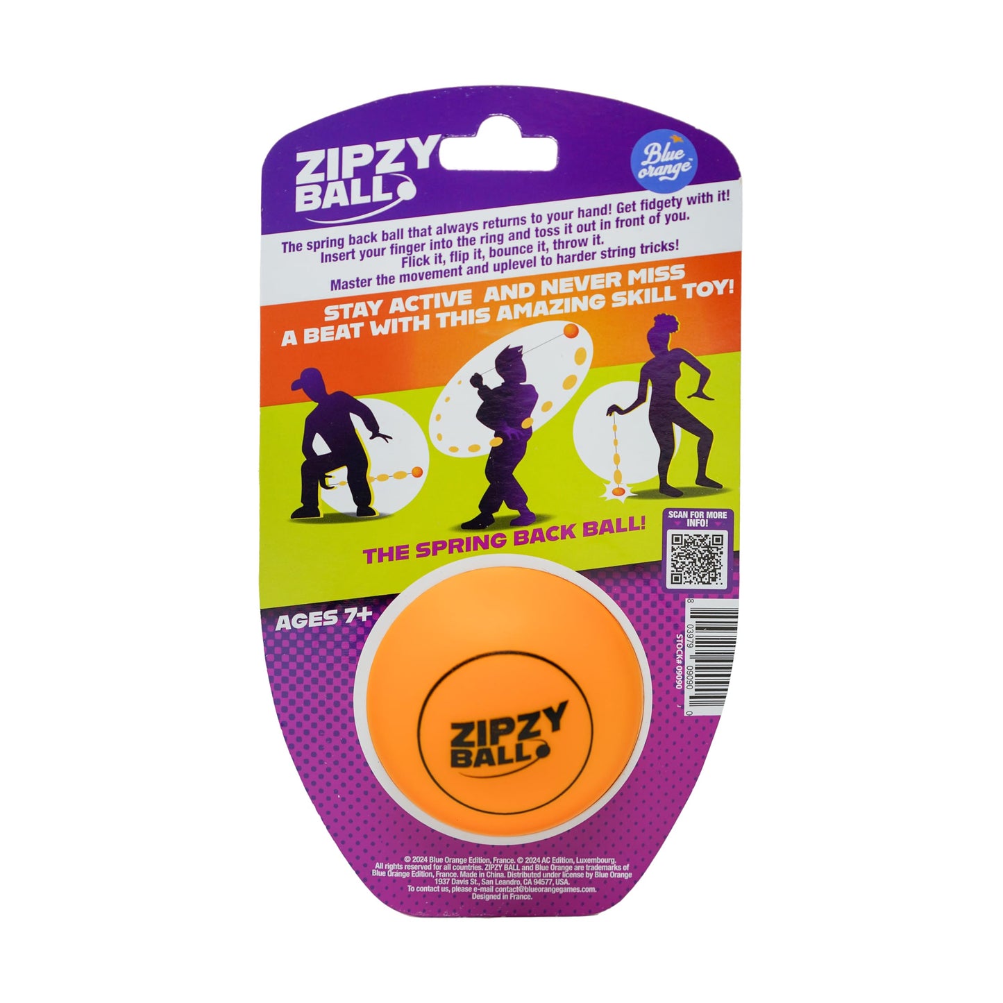 ZipzyBall Sporty Spring Back Hand Ball Fidget - Kid or Adult Indoor and Outdoor All Season Active Play Workout Skill Toy. Recommended for Ages 7 & Up.