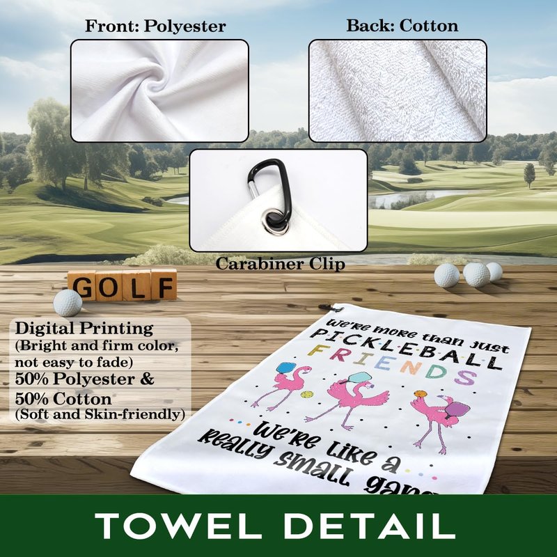 rofiowa We are More Than Just Pickleball Friends Polyester and Cotton Blend Printed Sport Towel with Clip, Pickleball Gift for Pickleball Lover, Funny Flamingo Pickleball Accessories for Men Women,