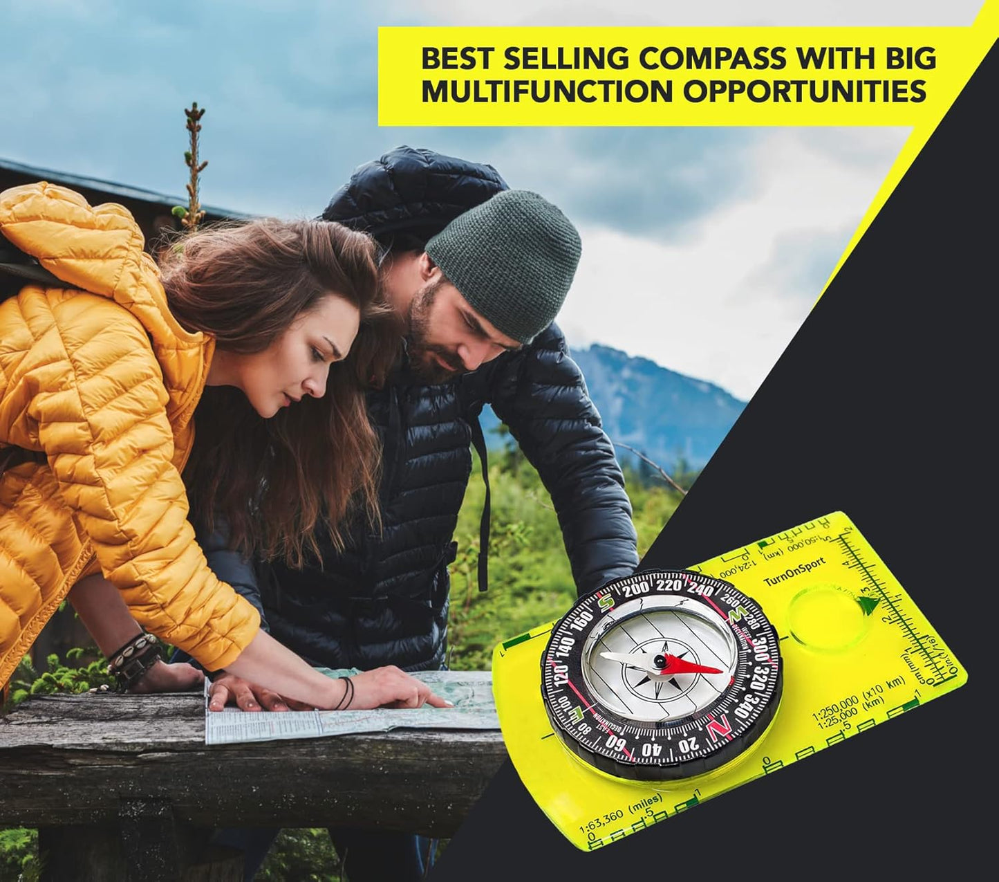 TurnOnSport Orienteering Compass - Advanced Hiking & Camping Scout Compass - Ideal Survival Gift for Kids