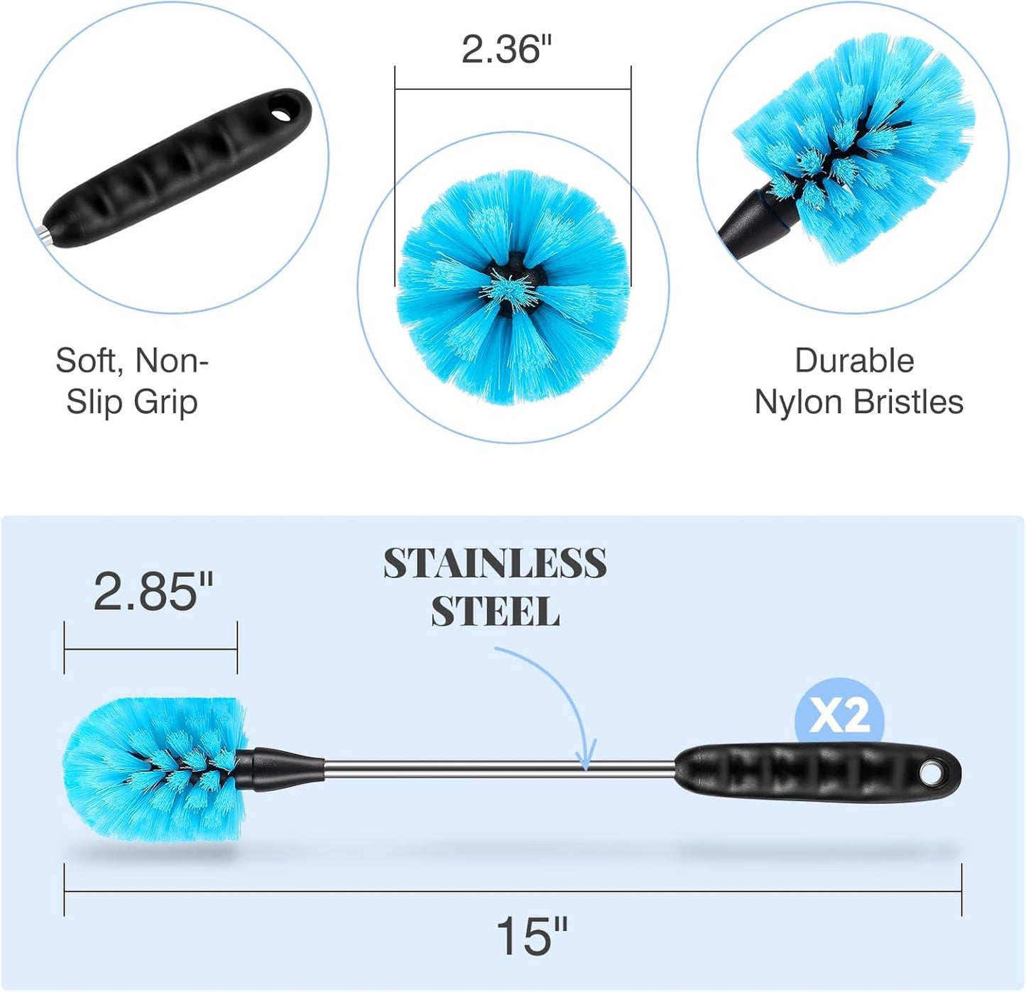 Stainless Steel Cleaning Brush Set by [Brand Name] - 3-in-1 Design for Bottles, Mugs & Tumblers