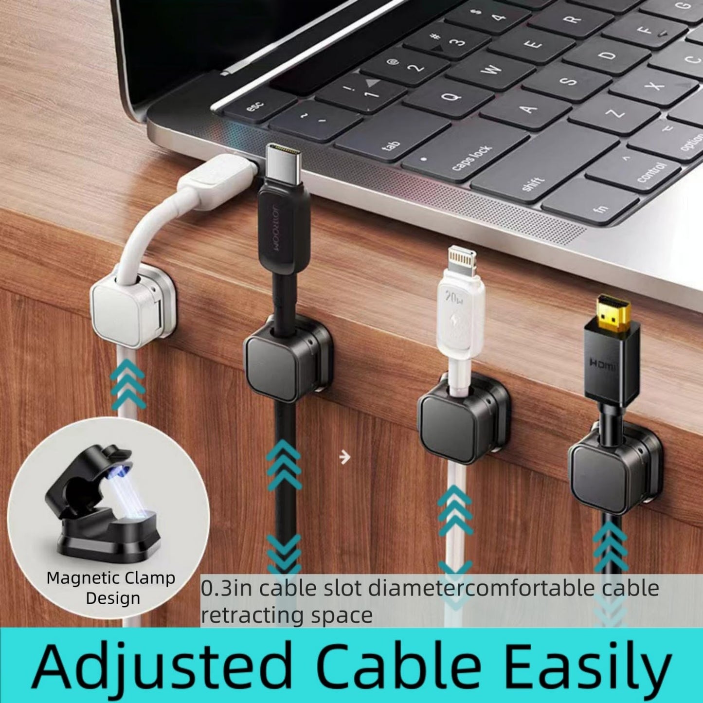 10 Pack Magnetic Cable Clips,Adjustable and Convenient Cable Management, Wire Holder Organizer, Conceal or Arrange Phone USB Charger Cables for Home, Office, Car, Desk, or Nightstand. (Black)