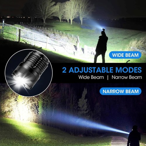 ALSTU 4 Pack Rechargeable LED Flashlight 990,000 Lumens, Adjustable with 5 Modes, IPX7 Waterproof, Handheld Flash Light for Camping Hiking Emergency Home Use (Black)