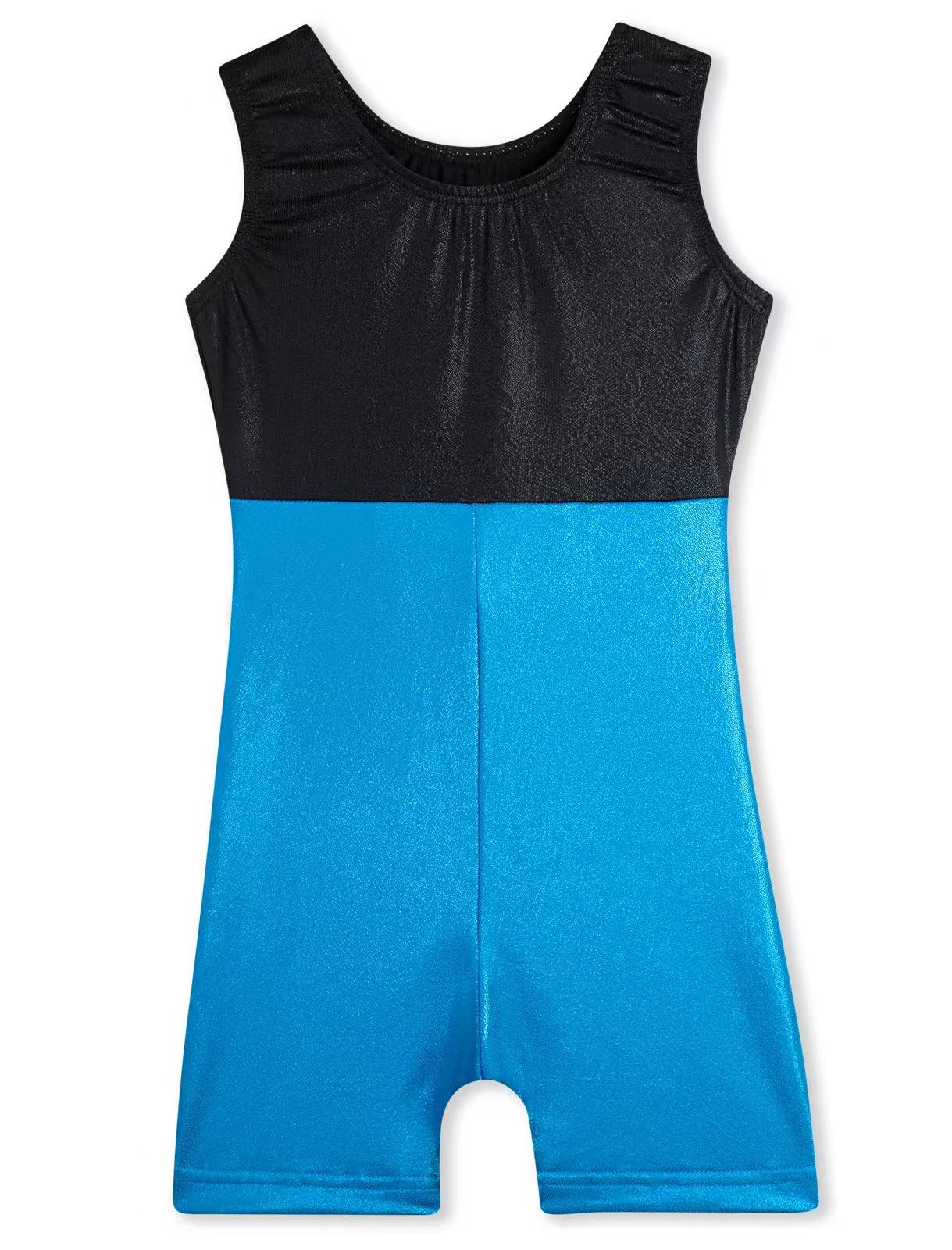 HOZIY Girls Leotards for Gymnastics Flower 3t 4t Blue Black Biketard Shorts Tumbling Outfits Sparkly Shiny