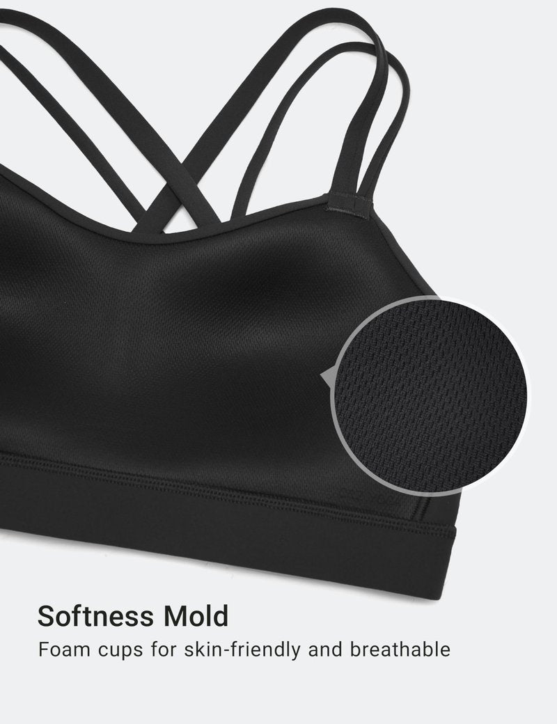 CRZ YOGA Softness Mold Butterluxe D/DD Cup Longline Sports Bras for Women - Supportive Double Straps Cross Back Yoga Top Black Large