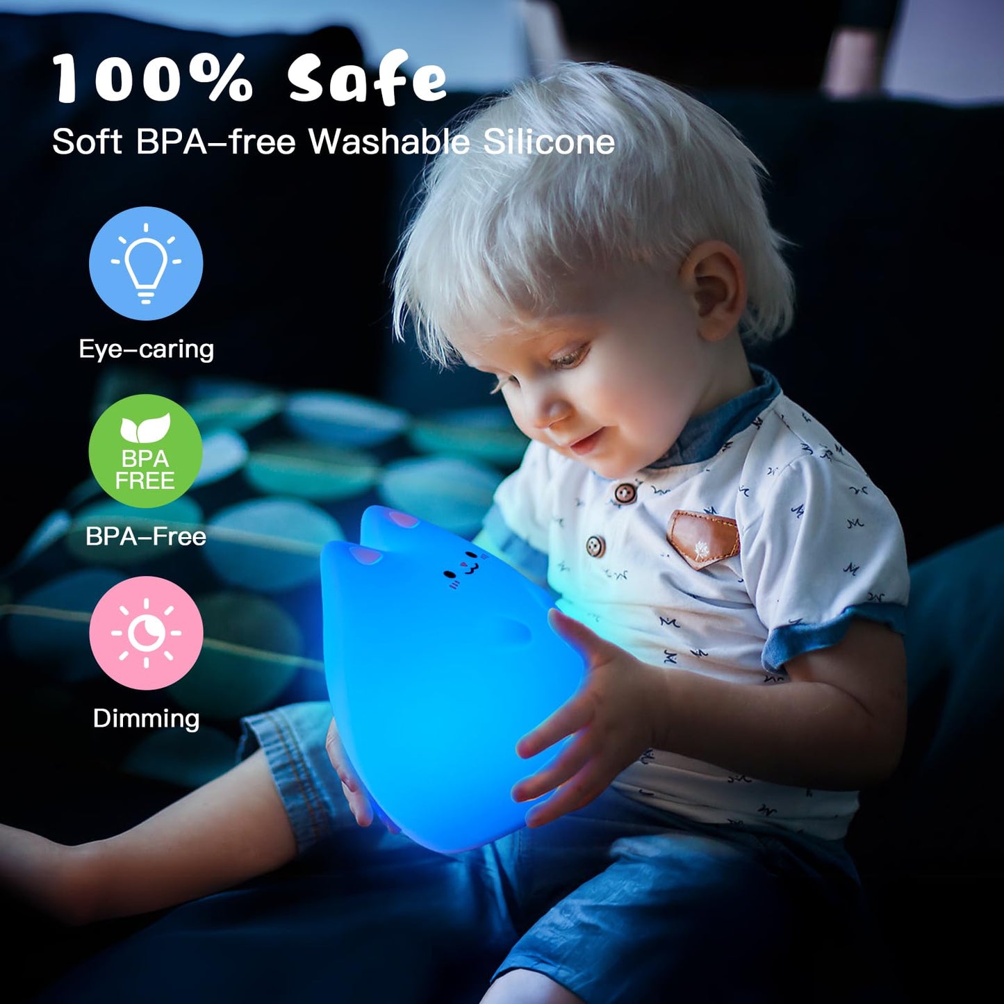 Nice Dream Cat Night Light for Kids, 9 Color Changing Baby Cute Night Light with Remote＆Timer, Rechargeable Cat Kids Night Lamp for Boys Girls Nursery Bedroom, Kawaii Gifts (5.9"x4.7"x4.7")