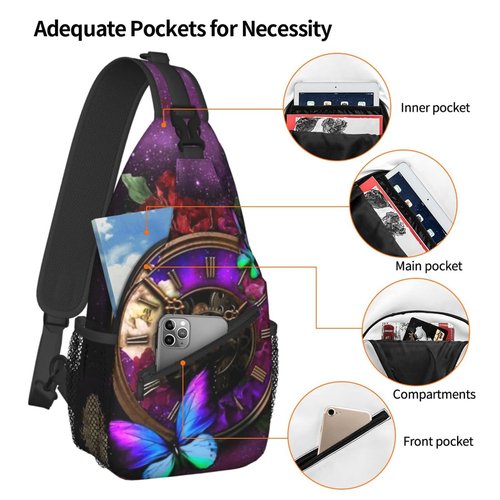 ASYG Steampunk Sling Bag Crossbody Chest Daypack Casual Backpack Vintage Clock Shoulder Bag For Travel Hiking