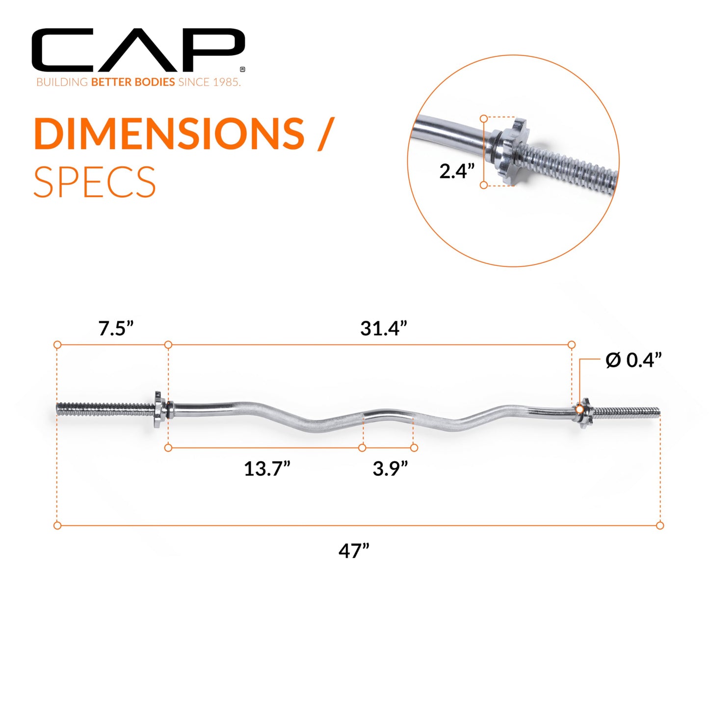 CAP Barbell Standard 1-Inch Threaded EZ Curl Bar with Spinlock Collars – Solid Steel Curl Bar for Bicep & Tricep Workouts, Strength Training, and Home Gym Weightlifting - Chrome