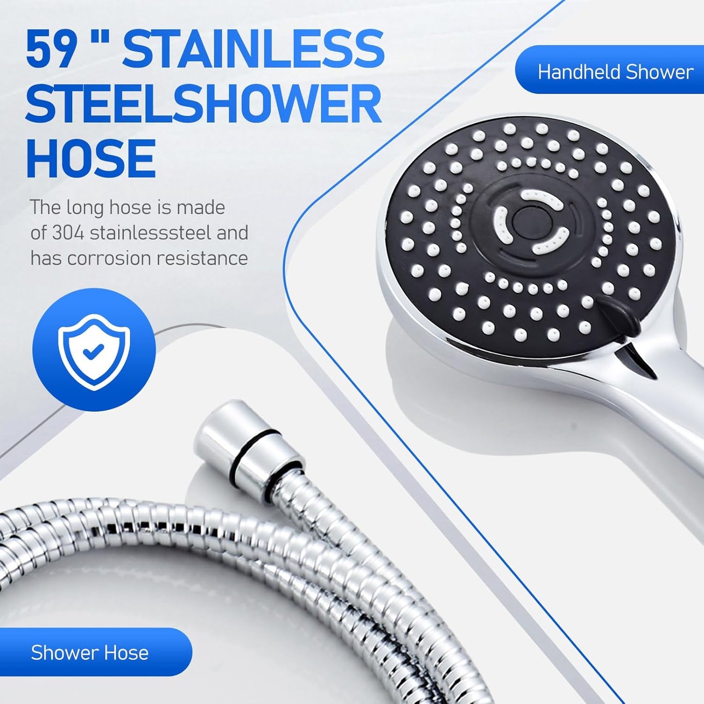 High Pressure 5-Mode Wide Rain Shower Head Combo with Handheld & Extension Arm - Black