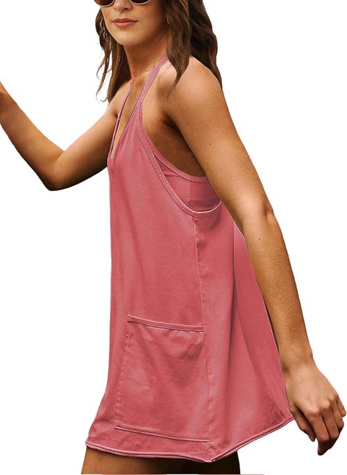 Lentta Women's Athletic Mini Dress - Sleeveless V-Neck with Built-In Shorts | Perfect for Summer