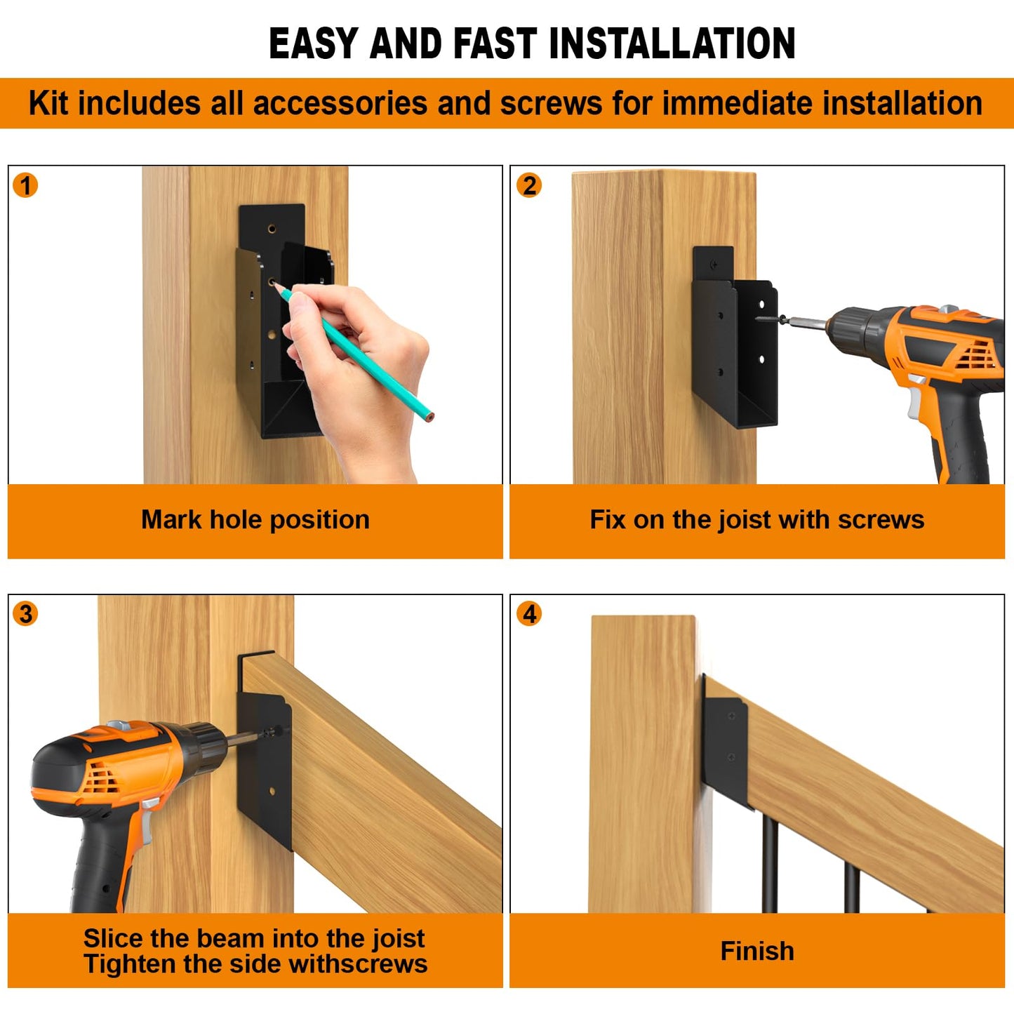 FMhotu 30° Stair Angle Stainless Steel Deck Railing Brackets Connectors for 2"x4" (Actual 1.5"x3.5") Railing Wood Post Stair Fence Railing Connectors with Coated Wood Screws,(12 Pair/Black)