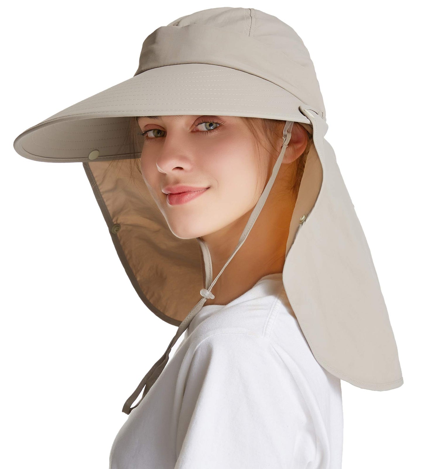 icolor Sun Hats for Women Fishing Hat UPF+50 Detachable Face Mask Neck Flap Visor Wide Brim UV Sun Protection Hiking Hats Khaki