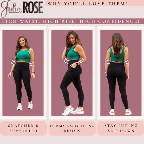 Julia Rose Luxe High-Waisted Leggings - Buttery Soft Tummy Control with Pockets for Women
