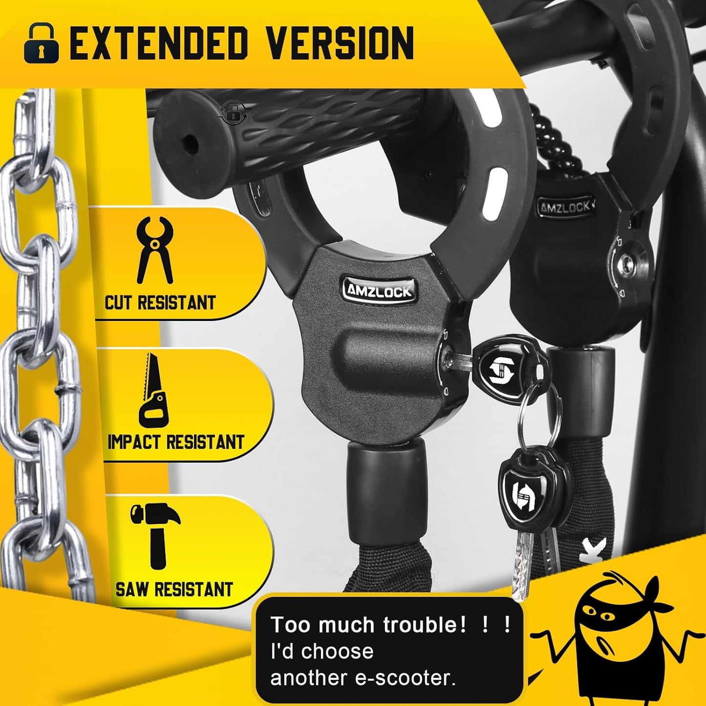Skiennix Heavy-Duty Scooter Lock - 5/16" Anti-Theft Chain for Electric Scooters, E-Bikes & Bicycles | 29.5" (75cm)